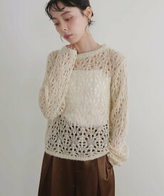 LIAN クロシェニットプルオーバー リアン トップス ニット グレー レッド ホワイト ブラウン【送料無料】