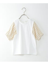 【SALE／45%OFF】ikka 【キッズ】サッカーギンガムスリーブTシャツ(100~160cm) イッカ トップス カットソー・Tシャツ ブラック ホワイト