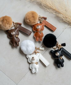 【SALE／42%OFF】aroco フェイクファー&タッセル付きベアバッグチャーム キーホルダー 大きめ ヴィータフェリーチェ ファッション雑貨 チャーム・キーチェーン ブラック ブラウン ホワイト