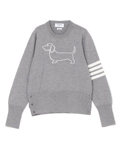 THOM BROWNE HECTOR ICON INTARSIA CREW NECK PULLOVER IN MERINO WOOL W/4 BAR STRIPE �g���u���E�� �g�b�v�X �j�b�g �O���[ �l�C�r�[�y���������z