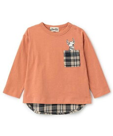 【SALE／50%OFF】Love&Peace&Money 【人気商品再入荷】【直営店で取り扱い無し】チェックポケット長袖Tシャツ ナルミヤオンライン トップス カットソー・Tシャツ ネイビー ブラウン