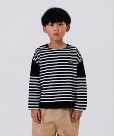 and D.petitmain 【パパもおそろい】kidsボーダー肩切替ビッグロンT ナルミヤオンライン トップス カットソー・Tシャツ ベージュ ピンク