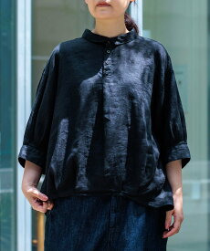 Brocante 【リネンキャンバス バロンシャツ】麻｜ドロップショルダー｜清涼感｜水洗い可 ドミンゴ トップス シャツ・ブラウス ホワイト ブラック パープル ベージュ【送料無料】