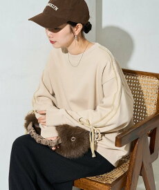 FREAK'S STORE 限定展開 ベロア リボン ライン 裏起毛 スウェット プルオーバー 26AW フリークスストア トップス スウェット・トレーナー ベージュ ブラック ブラウン ネイビー【送料無料】
