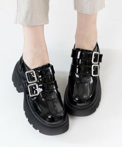 attagirl 厚底ダブルストラップローファー アタガール シューズ・靴 ローファー ブラック