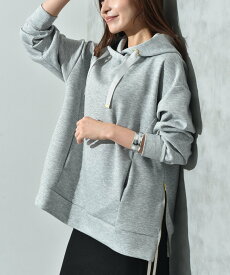 【SALE／50%OFF】INTERPLANET サイドZIPダンボールフーディー インタープラネット トップス パーカー・フーディー グレー ネイビー ブラック【送料無料】