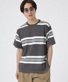 【SALE／60%OFF】NANO universe LB.04/パイナップルワイドボーダー ナノユニバース トップス カットソー・Tシャツ グレー ベージュ ネイビー