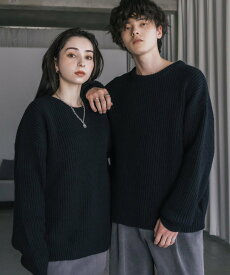 【SALE／50%OFF】Rocky Monroe 【新色追加】オーバーサイズ畦編みクルーニットセーター ロッキーモンロー トップス ニット イエロー ホワイト グレー ベージュ ワインレッド レッド ブラック ネイビー ブラウン ブルー グリーン