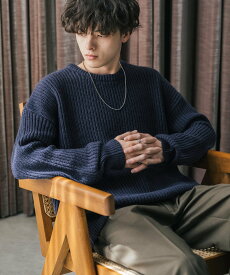 Rocky Monroe オーバーサイズ畦編みクルーニットセーター ロッキーモンロー トップス ニット イエロー ホワイト グレー ベージュ ワインレッド レッド ブラック ネイビー ブラウン ブルー グリーン