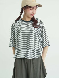 【SALE／50%OFF】Samansa Mos2 シアーボーダー天竺ラグランTシャツ サマンサモスモス トップス カットソー・Tシャツ ネイビー ブラック ベージュ