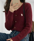 Ranan/(W)<U.S.P>ゴールド調ボタン刺繍ケーブルカーディガン