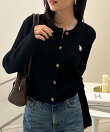 Ranan/(W)<U.S.P>ゴールド調ボタン刺繍ケーブルカーディガン
