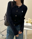 Ranan/(W)<U.S.P>ゴールド調ボタン刺繍ケーブルカーディガン