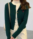 Ranan/(W)<U.S.P>ゴールド調ボタン刺繍ケーブルカーディガン