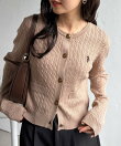 Ranan/(W)<U.S.P>ゴールド調ボタン刺繍ケーブルカーディガン