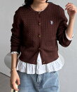 Ranan/(W)<U.S.P>ゴールド調ボタン刺繍ケーブルカーディガン