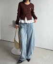 Ranan/(W)<U.S.P>ゴールド調ボタン刺繍ケーブルカーディガン