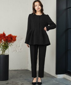 Flolia 取り外しリボンタイ*後ろゴムパンツの上品ペプラムジャケットセット【洗える】 ガール スーツ・フォーマル セットアップスーツ ブラック【送料無料】