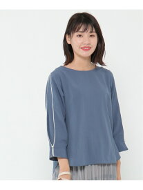 【SALE／50%OFF】IKKA LOUNGE ポプリン袖パイピングブラウス イッカ トップス シャツ・ブラウス ブルー ブラック