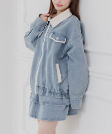 【SALE／16%OFF】ems excite 【セットアイテム】パイピングGジャン&SKセット レトロガール ジャケット・アウター デニムジャケット ブルー ブラック【送料無料】