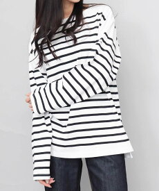 MONT KEMMEL モンケメル ボーダー オーバーサイズ バスクシャツ 長袖tシャツ 大きめ ロンt エー.エム.エス. トップス カットソー・Tシャツ ホワイト ブラック【送料無料】