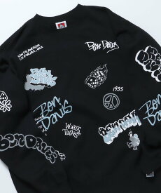 BEN DAVIS / WHITE LABEL 【BEN DAVIS(ベンデイビス)】 SCRIBBLED CREW / ロゴ オーバーサイズ スウェット クルーネック 裏起毛 ナバル トップス スウェット・トレーナー ブラック ホワイト ブラウン【送料無料】