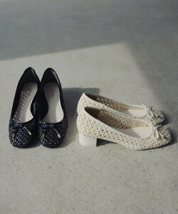 TOCCA CROCHET WITH RIBBON PUMPS �p���v�X �g�b�J �V���[�Y�E�C �p���v�X �u���b�N �z���C�g�y���������z