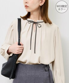 【SALE／20%OFF】ROPE' PICNIC 【前後2WAY】【WEB限定カラー】配色リボンブラウス/通勤対応 ロペピクニック トップス シャツ・ブラウス ベージュ ホワイト ブルー ネイビー
