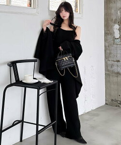 ROYAL PARTY イレヘムカーデ*リブニットオールインワン ロイヤルパーティー オールインワン・オーバーオール オールインワン・つなぎ ブラウン グレー ブラック【送料無料】