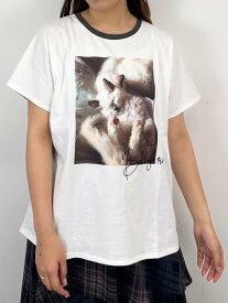 NICOLE CLUB フレンチスリーブ猫Tシャツ ニコル クラブ トップス カットソー・Tシャツ グレー ホワイト【送料無料】