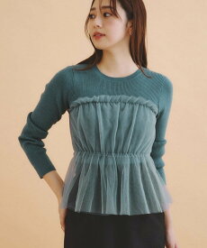【SALE／60%OFF】index チュールレイヤードペプラムニット【洗える】 インデックス トップス ニット ブルー ホワイト グレー