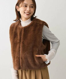 【SALE／15%OFF】Green Parks ・ELENCARE DUE フォックス調ファーベスト グリーンパークス トップス ベスト・ジレ ブラウン ホワイト グレー【送料無料】