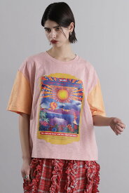 ROSE BUD 袖配色 プリントTシャツ ローズバッド トップス カットソー・Tシャツ グレー ピンク【送料無料】
