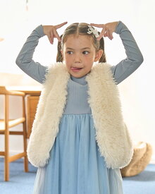 Lycee mine 【ふわふわやわらか】ファーベスト ナルミヤオンライン トップス ベスト・ジレ グリーン グレー ホワイト ブラウン