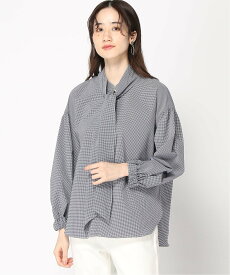 【SALE／30%OFF】Doubleface Tokyo リボンタイ付きチェック柄ブラウス ダブルフェーストーキョー トップス シャツ・ブラウス ネイビー ブラック【送料無料】