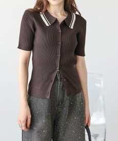 La-gemme ポロニット カーディガン ラジュール トップス ニット ブラウン グレー ブラック ホワイト【送料無料】