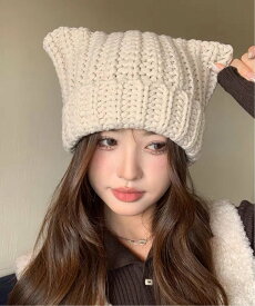 【SALE／40%OFF】Chiina Chiina/(W)猫耳 ローゲージニットビーニー チェルカ 帽子 ニット帽・ビーニー ベージュ グリーン ブラウン グレー ブラック