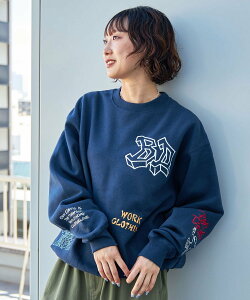 BEN DAVIS / WHITE LABEL �yBEN DAVIS(�x���f�C�r�X)�zEMBROIDERY WORK CREW NV �i�o�� �g�b�v�X �X�E�F�b�g�E�g���[�i�[ �O���[ �l�C�r�[ �u���b�N�y���������z