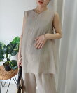 接触冷感シアーリネンタッチノースリーブブラウス【セットアップ可能】