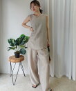 接触冷感シアーリネンタッチノースリーブブラウス【セットアップ可能】