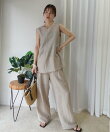 接触冷感シアーリネンタッチノースリーブブラウス【セットアップ可能】