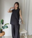 接触冷感シアーリネンタッチノースリーブブラウス【セットアップ可能】