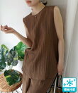 接触冷感シアーリネンタッチノースリーブブラウス【セットアップ可能】