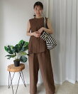 接触冷感シアーリネンタッチノースリーブブラウス【セットアップ可能】