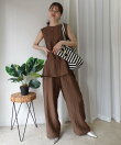 接触冷感シアーリネンタッチノースリーブブラウス【セットアップ可能】