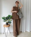 接触冷感シアーリネンタッチノースリーブブラウス【セットアップ可能】