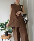 接触冷感シアーリネンタッチノースリーブブラウス【セットアップ可能】