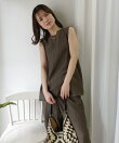 接触冷感シアーリネンタッチノースリーブブラウス【セットアップ可能】