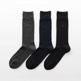 Calvin Klein 3足セット 抗菌防臭 メンズ 太リブ ワンポイント クルー丈 ビジネスソックス ナイガイ 靴下・レッグウェア 靴下
