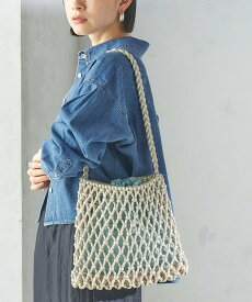【SALE／40%OFF】SHIPS WOMEN The Bagmati:オーガンジー 巾着 マクラメ バッグ シップス バッグ ショルダーバッグ ブラック シルバー【送料無料】